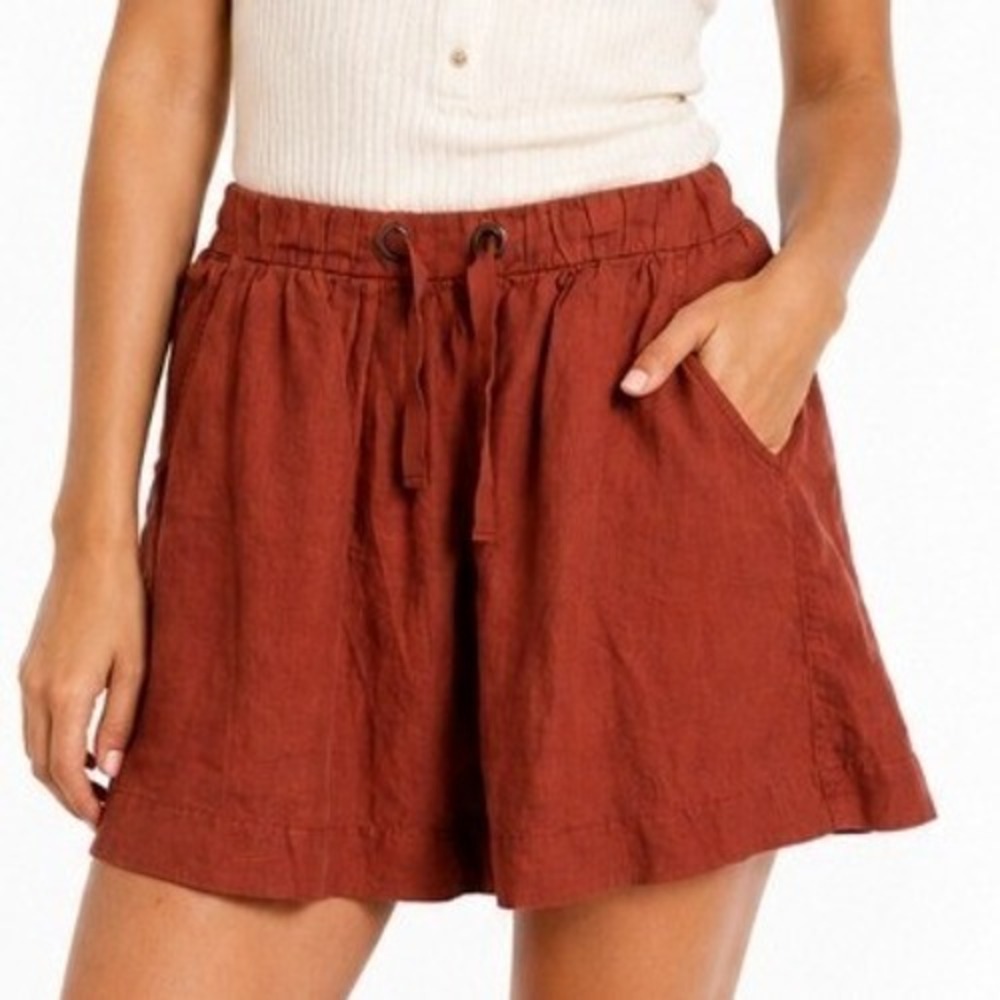 J.Crew Burnt Orange Linen Feel Pull On Large Mini Skirt Drawstring Pockets Bin N